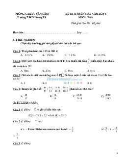 Đề thi vào lớp 6 môn Toán trường THCS Lương Tài, Hưng Yên - Có đáp án