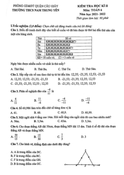 Đề học kì 2 Toán 6 năm 2021 – 2022 trường THCS Nam Trung Yên – Hà Nội