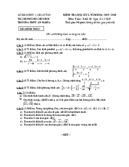 Đề thi học kì 1 Toán 10 năm 2019 – 2020 trường THPT An Nghĩa – TP HCM