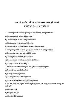 240 Câu hỏi trắc nghiệm môn Kinh Tế Vi Mô | Kinh Tế Vi Mô | Trường Đại học Thủy Lợi