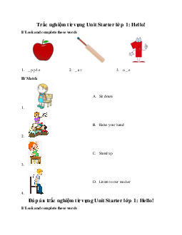 Trắc nghiệm từ vựng Unit Starter lớp 1: Hello! | Family & Friends