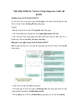 Giải Sinh 10 Bài 22: Vai trò và ứng dụng của vi sinh vật | Kết nối tri thức