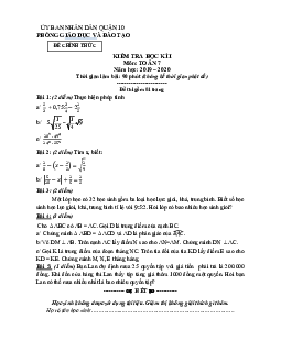 Đề thi học kỳ 1 Toán 7 năm 2019 – 2020 phòng GD&ĐT Quận 10 – TP HCM