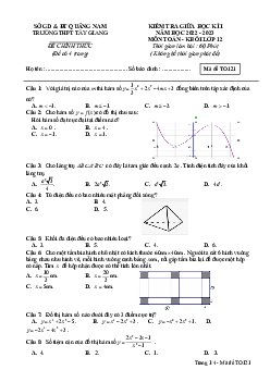 Đề giữa học kì 1 Toán 12 năm 2022 – 2023 trường THPT Tây Giang – Quảng Nam