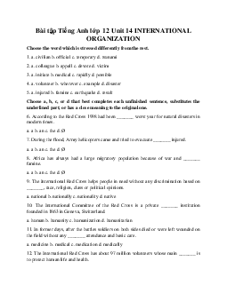 Bộ bài tập tiếng Anh lớp 12 Unit 14 International organizations có đáp án