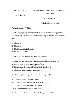Đề thi giữa học kì 2 môn Sinh học lớp 10 năm 2023 - 2024 (Sách mới) | Chân trời sáng tạo đề 3