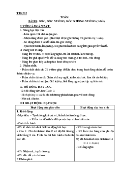 Bài 18: Góc, góc vuông, góc không vuông - Tiết 1 | Giáo án Toán 3 | Kết nối tri thức