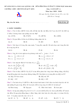 Đề cuối kì 1 Toán 11 năm 2022 – 2023 trường chuyên Lê Quý Đôn – Quảng Trị
