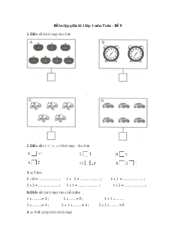 Đề ôn tập giữa học kì 1 môn Toán lớp 1 - Đề 8