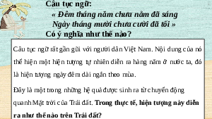 Bài giảng điện tử Địa lí 6 Bài 7 Chân trời sáng tạo:  Chuyển động của Trái Đất quanh Mặt Trời và hệ quả