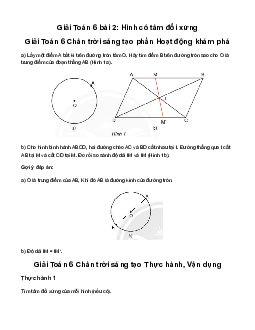 Giải Toán 6 Bài 2: Hình có tâm đối xứng sách Chân Trời Sáng Tạo