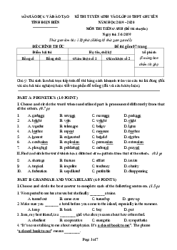 Đề thi Tuyển sinh vào lớp 10 THPT Chuyên, Điện Biên năm 2019-2020