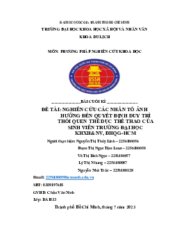 Dồ án cuối kì | Phương pháp nghiên cứu khoa học | Đại học Khoa học Xã hội và Nhân văn, Đại học Quốc gia Thành phố HCM