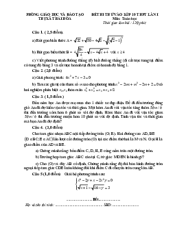 Đề thi thử Toán vào 10 lần 1 năm 2023 – 2024 phòng GD&ĐT Thái Hòa – Nghệ An