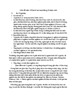 Chủ đề tuần 2 - Nhân cách và hoạt động: Leonchiev, Vygotsky | môn Tâm Lý học giáo dục | Đại học sư phạm Hà nội