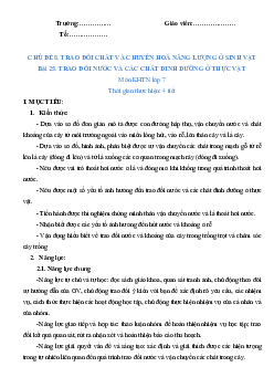 Giáo án Khoa học tự nhiên 7 Sinh học Bài 25: Trao đổi nước và các chất dinh dưỡng ở thực vật | Cánh diều