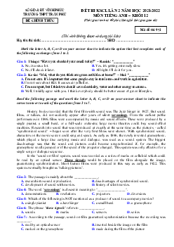 Đề thi KSCL Tiếng Anh 12 năm 2022 trường THPT Trần Phú lần 2 (có đáp án)