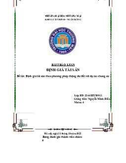 Bài thảo luận: " Định giá tài sản theo phương pháp thặng dư đối với dự án chung cư"