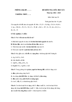 Đề thi giữa học kì 2 môn Hóa học 10 Cánh diều năm học 2022 - 2023