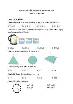 Phiếu bài tập cuối tuần Toán lớp 3 Chân trời - Tuần 17 (nâng cao)