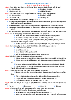 Bộ 100 câu trắc nghiệm ôn tập Lịch sử 12 học kỳ 2 năm 2022-2023