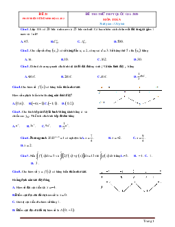 Đề thi hk2 môn toán 12 có đáp án năm 2020 trường thpt thanh bình 1 tỉnh đồng tháp