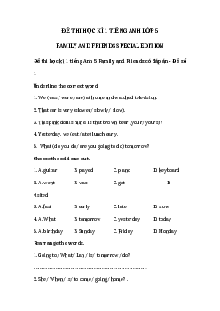 Bộ đề thi học kì 1 môn tiếng Anh lớp 5 Family and Friends Special Edition