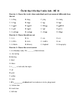 Ôn hè lớp 4 lên lớp 5 môn Anh - Đề 14