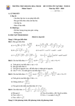 Đề cương cuối HK1 Toán 9 năm 2023 – 2024 trường THCS Hoàng Hoa Thám – Hà Nội
