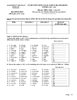 Đề thi Tuyển sinh vào 10 chuyên Tiếng Anh sở GD&ĐT Đắk Lắk năm 2015-2016