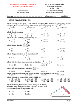 Đề thi giữa học kì 2 Toán 8 năm 2023 – 2024 trường THCS Hương Nha – Phú Thọ