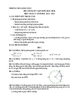 Đề cương giữa kì 2 Toán 9 năm 2022 – 2023 trường THCS Long Toàn – BR VT