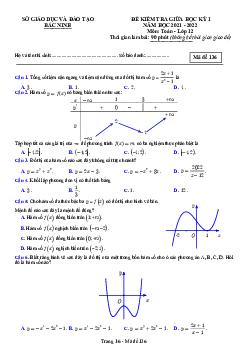 Đề kiểm tra giữa học kỳ 1 Toán 12 năm 2021 – 2022 sở GD&ĐT Bắc Ninh