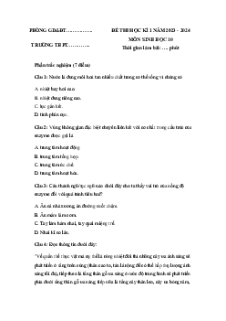 Đề thi học kì 1 môn Sinh học 10 năm 2023 - 2024 sách Chân trời sáng tạo đề 2