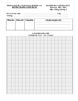 Đề kiểm tra cuối học kì 2 môn Tiếng Việt lớp 5 năm học 2014-2015 trường TH&THCS Vĩnh Trung, Quảng Ninh