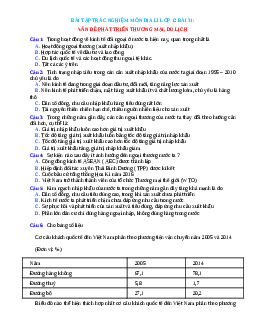 Trắc nghiệm Địa 12 bài 31 có đáp án: Vấn đề phát triển thương mại du lịch