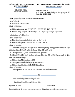 Đề học sinh giỏi huyện Toán 8 năm 2022 – 2023 phòng GD&ĐT Yên Bình – Yên Bái