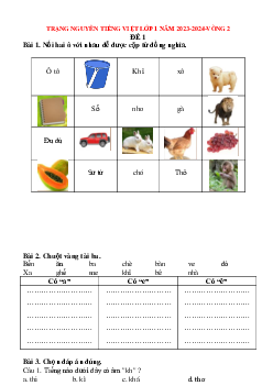 Đề thi Trạng nguyên Tiếng Việt lớp 1 năm 2023 - 2024 Vòng 2