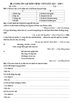 Đề cương ôn tập giữa học kì 1 môn Tiếng Việt 4 sách Kết nối tri thức với cuộc sống