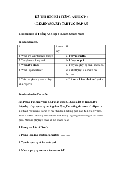 Đề thi học kì 1 tiếng Anh 4 i Learn Smart Start số 2
