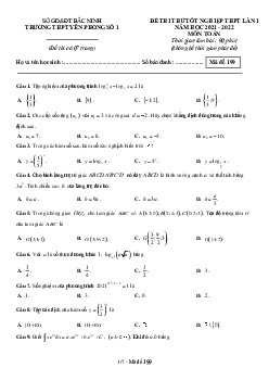 Đề thi thử THPT Quốc gia 2022 môn Toán lần 1 trường THPT Yên Phong 1, Bắc Ninh