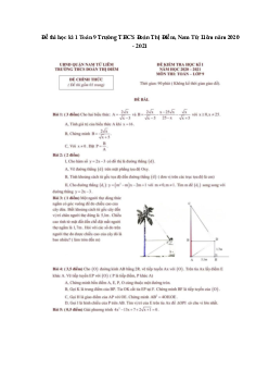 Đề thi học kì 1 Toán 9 Trường THCS Đoàn Thị Điểm, Nam Từ Liêm năm 2020 - 2021