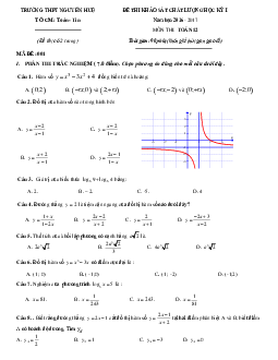 Đề thi HK1 Toán 12 năm học 2016 – 2017 trường THPT Nguyễn Huệ – Hà Tĩnh