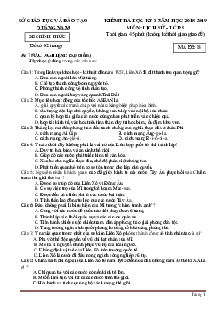 Đề Thi Học Kỳ 1 Lịch Sử 9 Quảng Nam 2018-2019