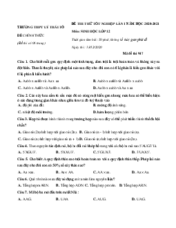 Đề thi thử THPT Quốc gia 2021 môn Sinh học trường THPT Lý Thái Tổ lần 1
