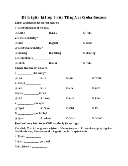 Đề thi giữa kì 1 lớp 3 môn Tiếng Anh Global Success