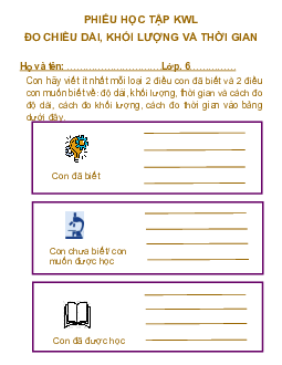 Chủ đề 2. Bài 3: Các  phép đo(Phiếu học tập KWL) | Bài giảng KHTN 6 | Cánh diều