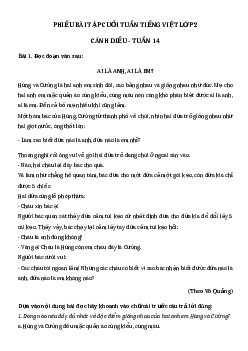 Phiếu Bài tập cuối tuần Tiếng Việt lớp 2 - Học kì 1 | Cánh diều Tuần 14 cơ bản