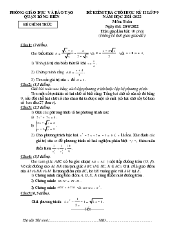 Đề cuối học kỳ 2 Toán 9 năm 2021 – 2022 phòng GD&ĐT Long Biên – Hà Nội