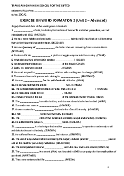 EXERCISE on word formation 2